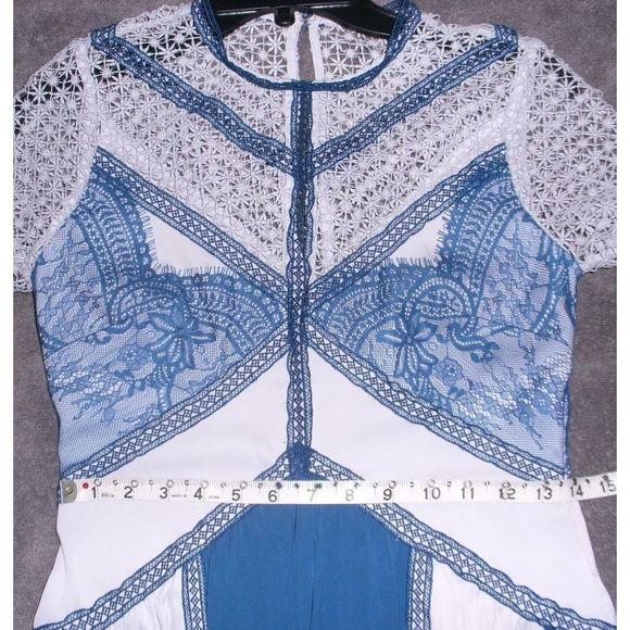 Self Portrait Lace Panel Pleated Blue Mini Dress 4 - Picture 8 of 8